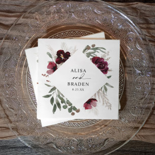 Servilleta De Papel Boho Pampas Rosas Boda de acuarela