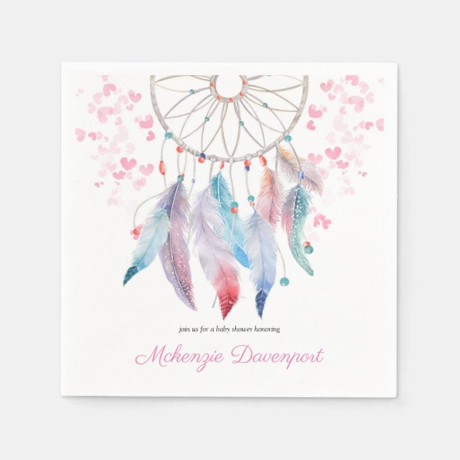 Servilleta De Papel Boho Pastel Feathers Dreamcatcher Chica Baby Showe (Anverso)
