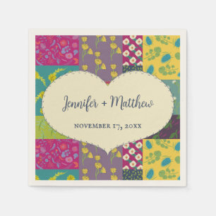 Servilleta De Papel Boho Patchwork Quilt and Heart Shape Boda