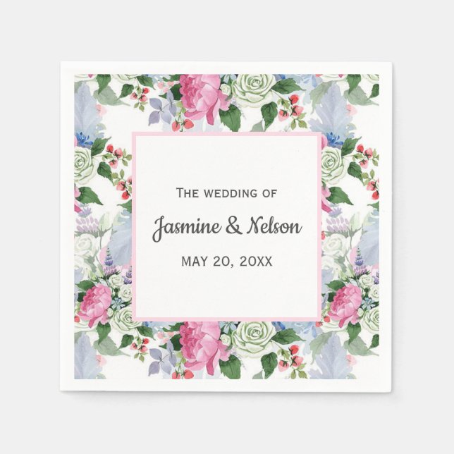 SERVILLETA DE PAPEL BOHO PINK BLUE LILAC BODA PERSONALIZADO (Anverso)