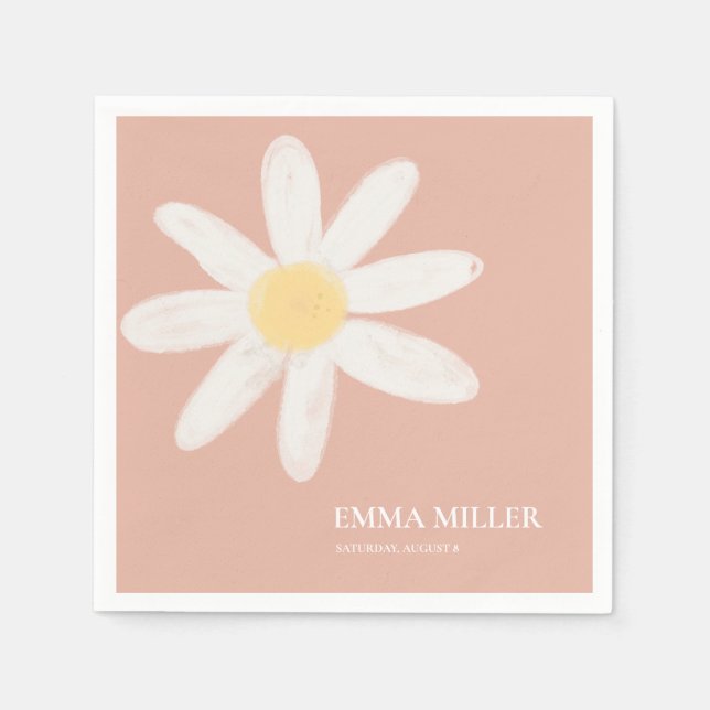 Servilleta De Papel Boho Pink Daisy Floral Napkins (Anverso)