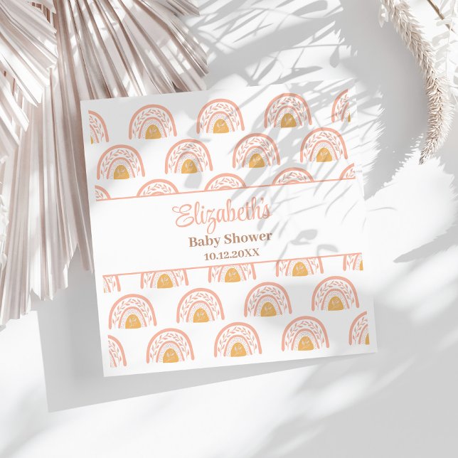 Servilleta De Papel Boho Pink Rainbow Baby Shower Napkins (Boho Pink Rainbow Baby Shower Napkins on a sunny white table.)