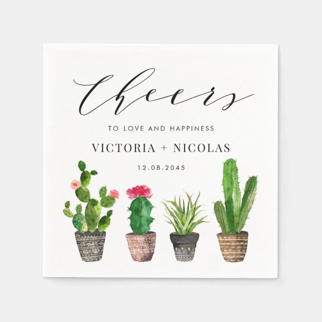 Servilleta De Papel Boho Potent Succulents y Cactus Summer Boda (Anverso)