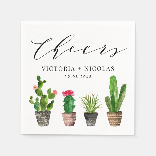 Servilleta De Papel Boho Potted Cactus Boda Gracias (Anverso)
