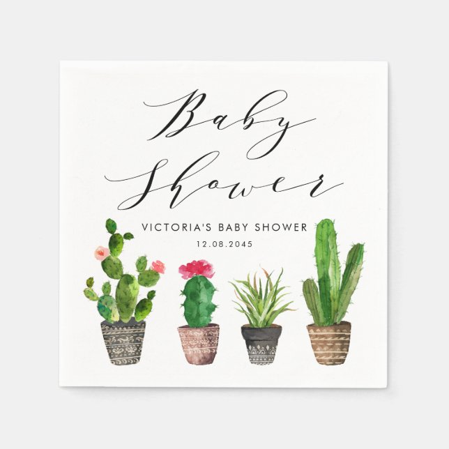 Servilleta De Papel Boho Potted Succulents y Cactus Baby Shower (Anverso)