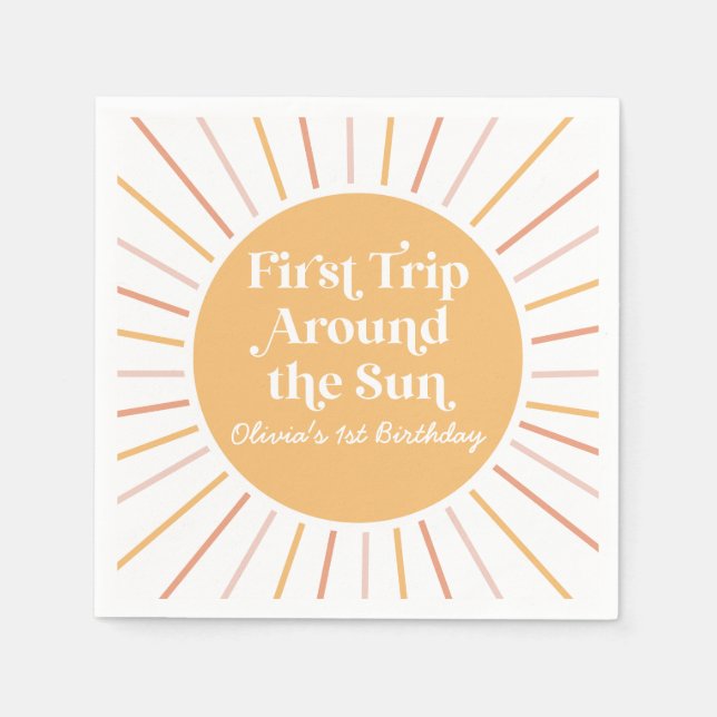 Servilleta De Papel Boho Primer Viaje Alrededor del Sol 1er cumpleaños (Anverso)