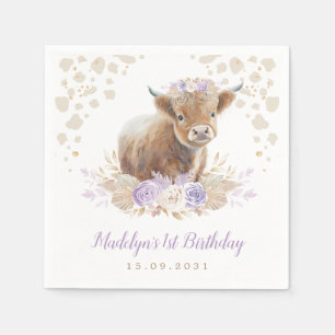 Servilleta De Papel Boho Purple Floral Highland Chica de vaca 1er cump