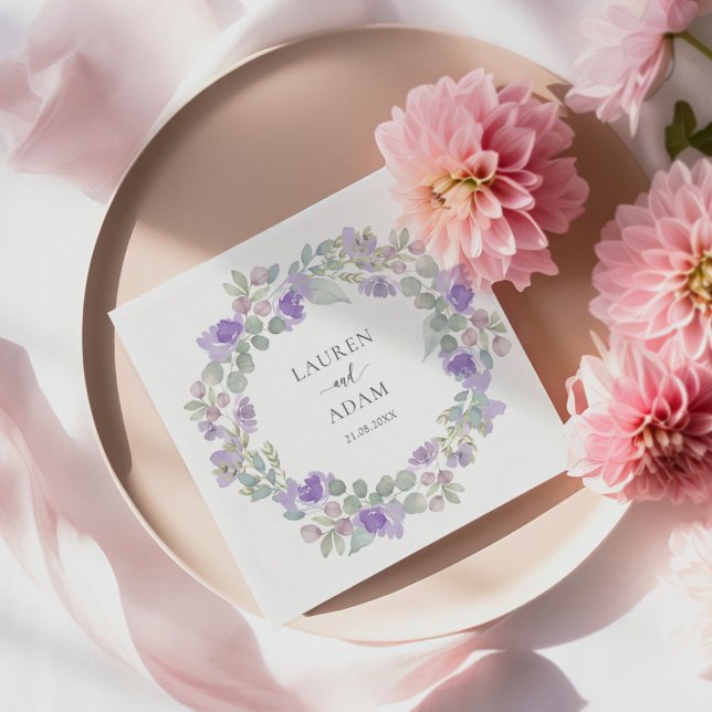 Servilleta De Papel Boho Purple Floral Wreath Wedding (Subido por el creador)