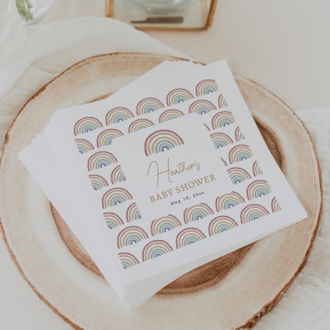 Servilleta De Papel Boho Rainbow Baby Shower (Cute Boho Watercolor Rainbow Baby Shower Paper Napkins by Painted Paperie
)