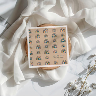 Servilleta De Papel Boho Rainbow Beige Cumpleaños