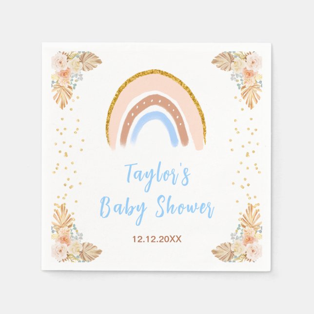 Servilleta De Papel Boho Rainbow Blue Baby Shower (Anverso)