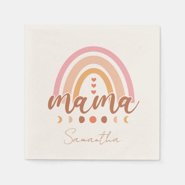 Servilleta De Papel Boho Rainbow Mama con las fases lunares (Anverso)