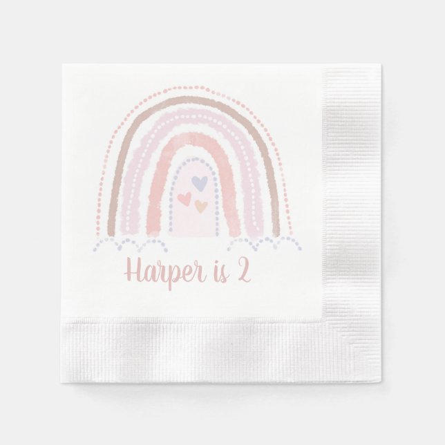 Servilleta De Papel Boho Rainbow Muted Pinks Cumpleaños (Anverso)