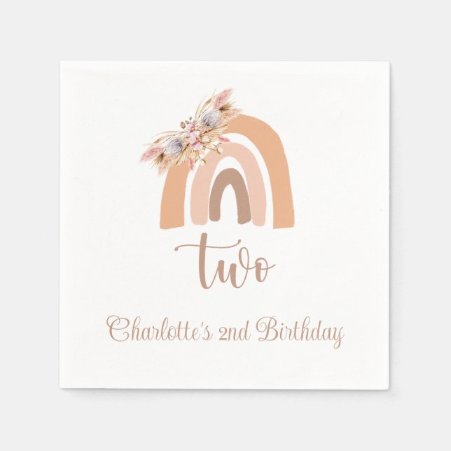 Servilleta De Papel Boho Rainbow Pampas Fiesta de cumpleaños (Anverso)