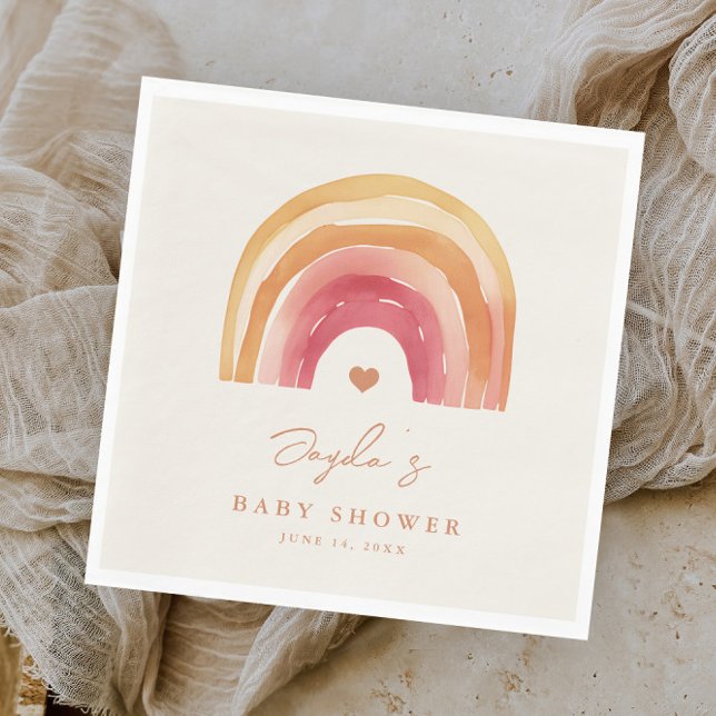 Servilleta De Papel Boho Rainbow Terracotta Baby Shower (Boho rainbow hand-painted baby shower napkin.)