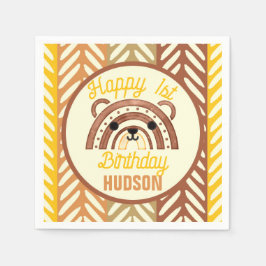 Servilleta De Papel Boho Rainbow Woodland Bear Retro Feliz cumpleaños