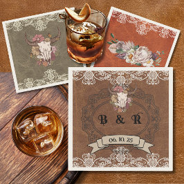 Servilleta De Papel Boho Ranch Boda Monograma Papel Cocktail Napkin