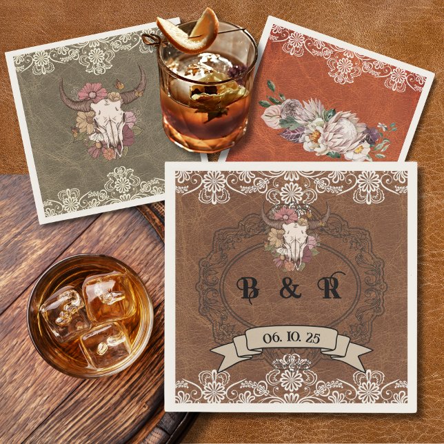 Servilleta De Papel Boho Ranch Boda Monograma Papel Cocktail Napkin (Subido por el creador)