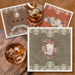 Servilleta De Papel Boho Ranch Floral Bull Skull Paper Cocktail Napkin