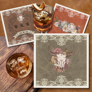 Servilleta De Papel Boho Ranch Floral Bull Skull Paper Cocktail Napkin