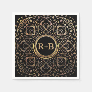Servilleta De Papel Boho Relieve metalizado dorado negro Mandala Boda