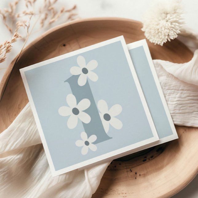 Servilleta De Papel Boho Retro Daisy 1er cumpleaños azul Groovy (Subido por el creador)