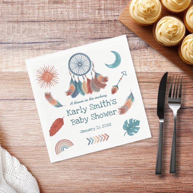 Servilleta De Papel Boho Retro Dreamcatcher Baby Shower (Subido por el creador)