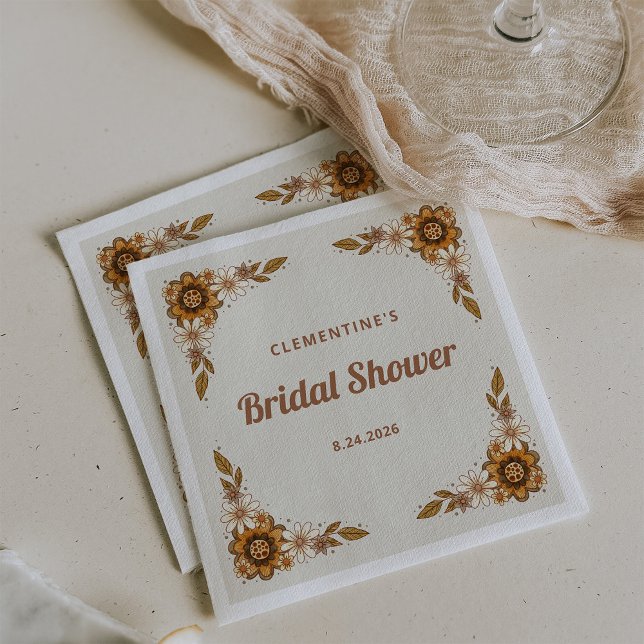 Servilleta De Papel Boho Retro Flores | Despedida de Soltera (Retro floral napkins for your bridal shower)