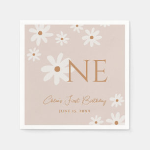 Servilleta De Papel Boho Retro Luz Marrón Daisy Floral Primer cumpleañ