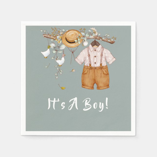 Servilleta De Papel Boho Rustic Greenery Boy (Anverso)