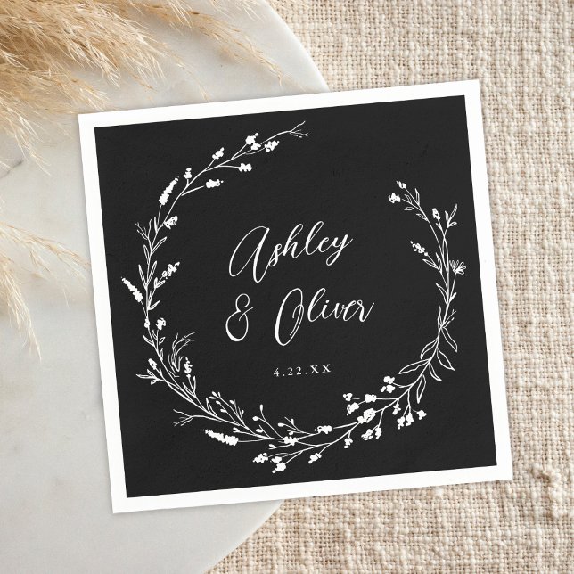 Servilleta De Papel Boho Rústico Boda Floral de Flor Blanca Negra (Subido por el creador)