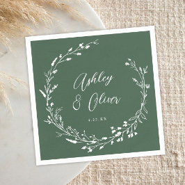 Servilleta De Papel Boho Rústico Boda floral de flor verde oscuro