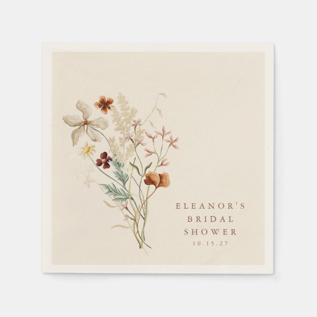Servilleta De Papel Boho Rústico Flores de Prado Floral Lluvia de Novi (Anverso)
