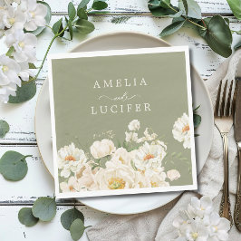 Servilleta De Papel Boho Sage Green White Ivory Floral Boda