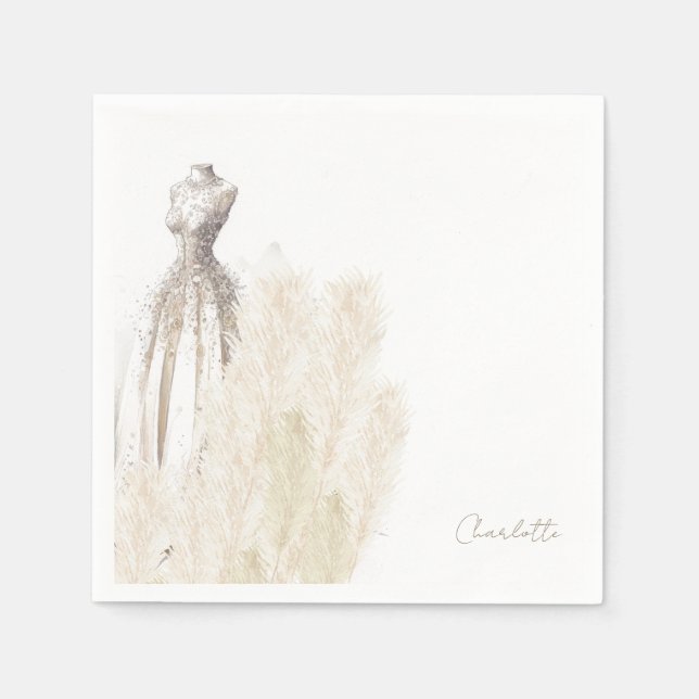 Servilleta De Papel Boho Script Boda Vestido Bridal Shower Coctel (Anverso)