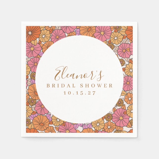 Servilleta De Papel Boho Script Ocra Rosa Floral Despedida de Soltera  (Anverso)