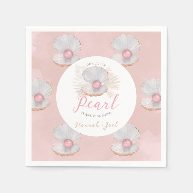Servilleta De Papel Boho Shell Pink Pearl Ocean Baby Shower (Anverso)