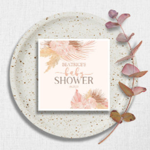Servilleta De Papel Boho Soft Pink Flor Floral Baby Shower
