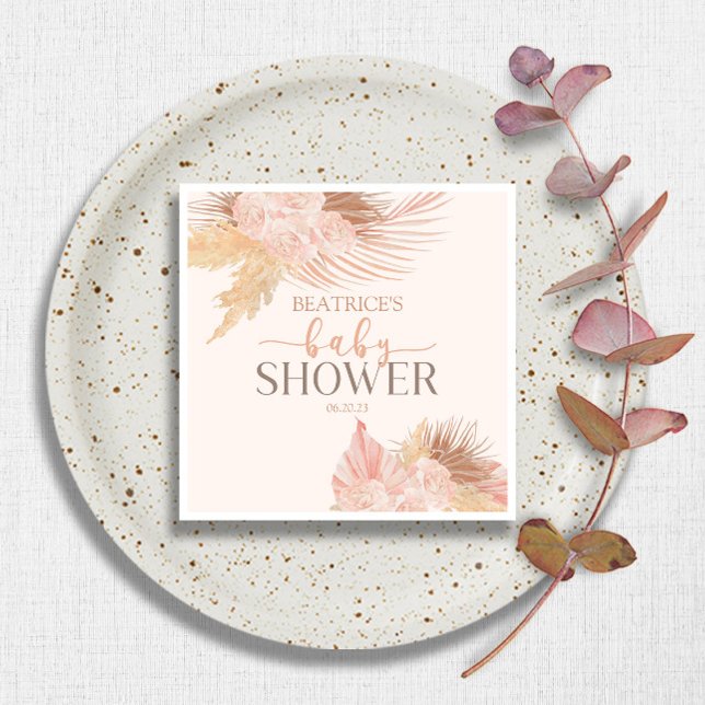 Servilleta De Papel Boho Soft Pink Flor Floral Baby Shower (Subido por el creador)