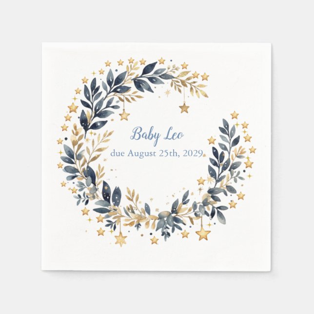 Servilleta De Papel Boho Stars Greenery Baby Shower  (Anverso)