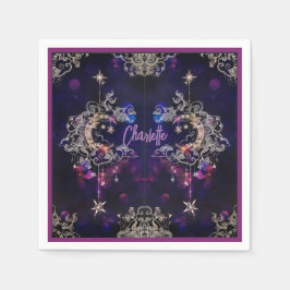 Servilleta De Papel Boho Stars & Moon Purple Add Name Cumpleaños