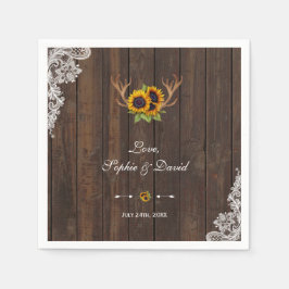 Servilleta De Papel Boho Sunflowers Antlers Wood Lace Boda