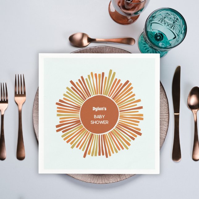 Servilleta De Papel Boho Sunshine Retro Naranja amarillo Baby Shower (boho sunshine baby shower  retro boy shower burned yellow orange brown)