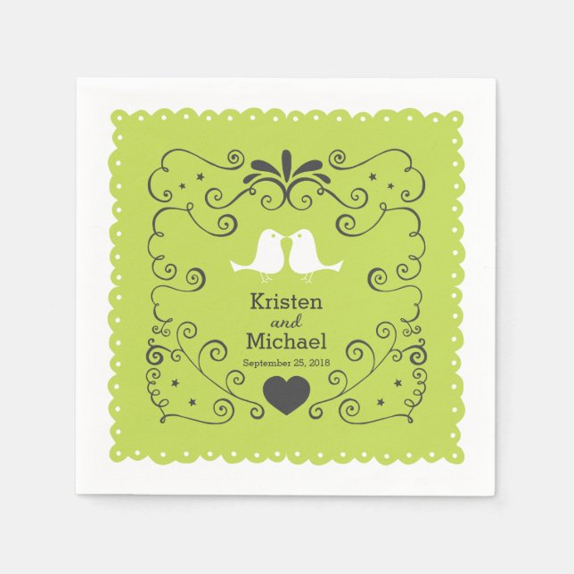 Servilleta De Papel Boho Swirls, Curls, un Boda de Banner & Lovebirds (Anverso)