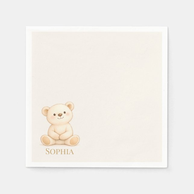 Servilleta De Papel Boho Teddy Bear Baby Shower (Anverso)