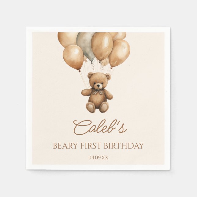 Servilleta De Papel Boho Teddy Bear Beary First Birday Party (Anverso)