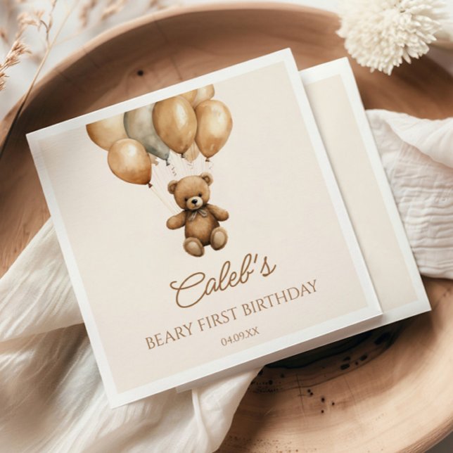 Servilleta De Papel Boho Teddy Bear Beary First Birday Party (Subido por el creador)