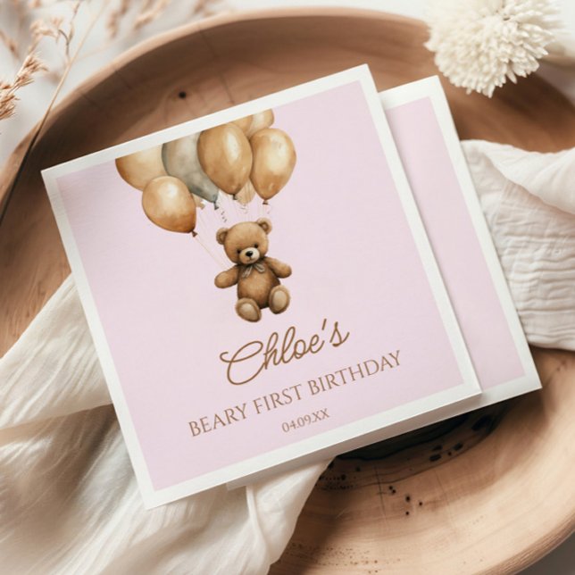 Servilleta De Papel Boho Teddy Bear Beary First Birday Party (Subido por el creador)