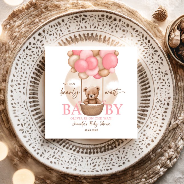 Servilleta De Papel Boho Teddy Bear Chica Pink Bearly Wait Baby Shower (Subido por el creador)
