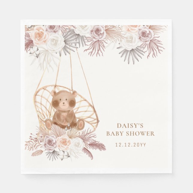 Servilleta De Papel Boho Teddy Bear moderno Pampas Baby Shower (Anverso)